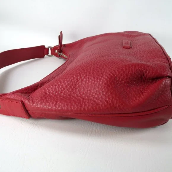 Cole Haan Red Pebbled Leather Hobo Shoulder Bag Slouch Purse Handbag - Picture 8 of 12